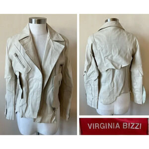 Virginia Bizzi Cream Genuine Leather Motorcycle Jacket 26222